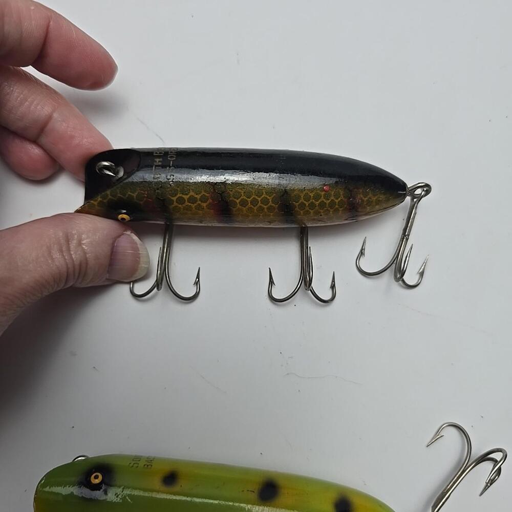 Vintage Lot of 2 Old South Bend Bass Oreno Red Head With Glas Eyes Fishing Lures - Picture 6 of 10